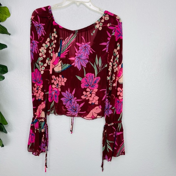 NWT Free People Of Paradise Floral Bell Sleeve Sheer Blouse - Picture 7 of 7